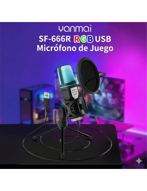 Micrófono Gaming Sf-666r Rgb Condensador Usb Pc