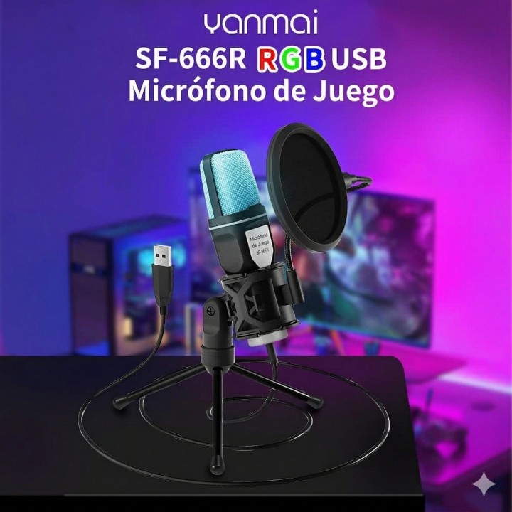 Micrófono Gaming Sf-666r Rgb Condensador Usb Pc
