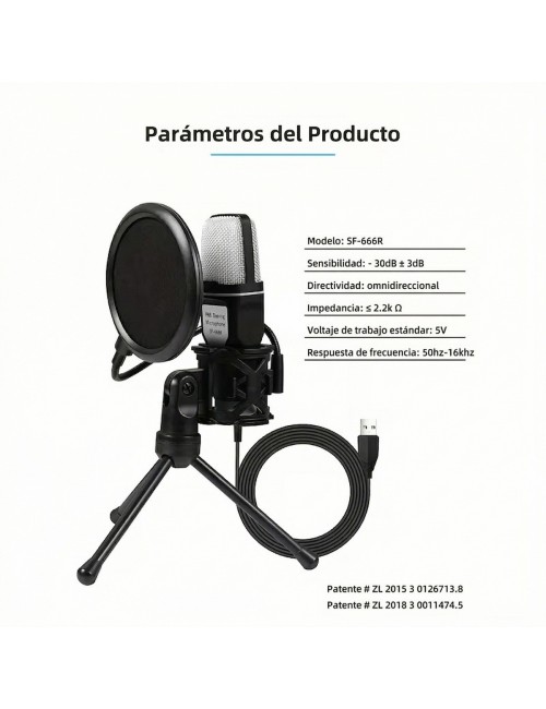 Micrófono Gaming Sf-666r Rgb Condensador Usb Pc