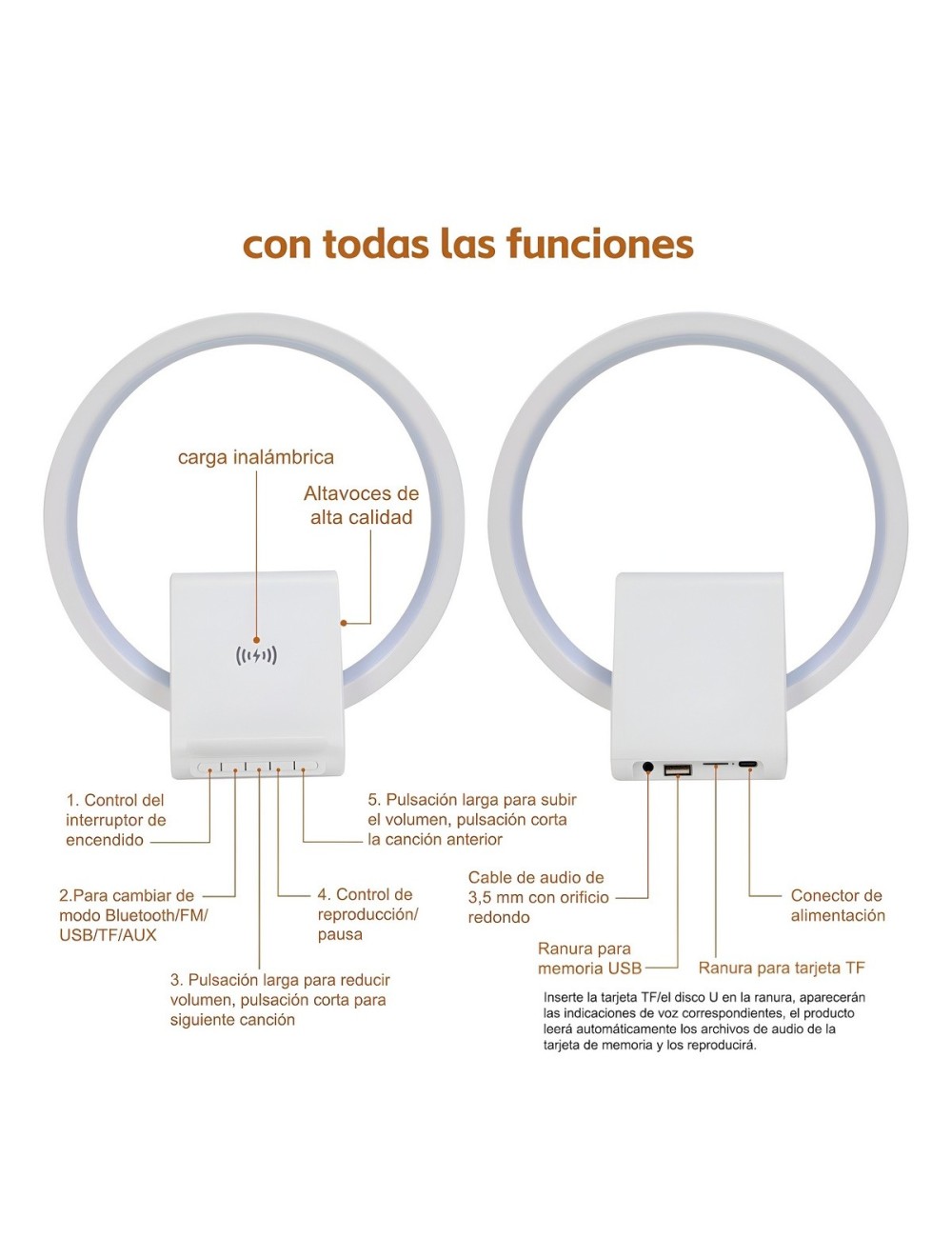 Lámpara Inteligente 4en1 Altavoz Bluetooth Carga Rápida 10w