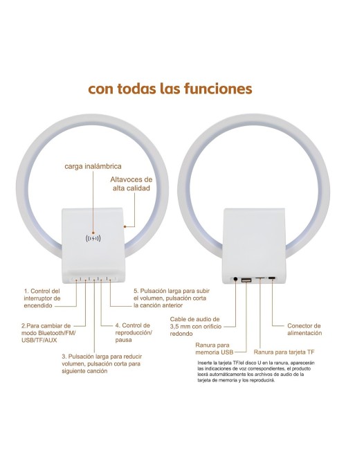 Lámpara Inteligente 4en1 Altavoz Bluetooth Carga Rápida 10w