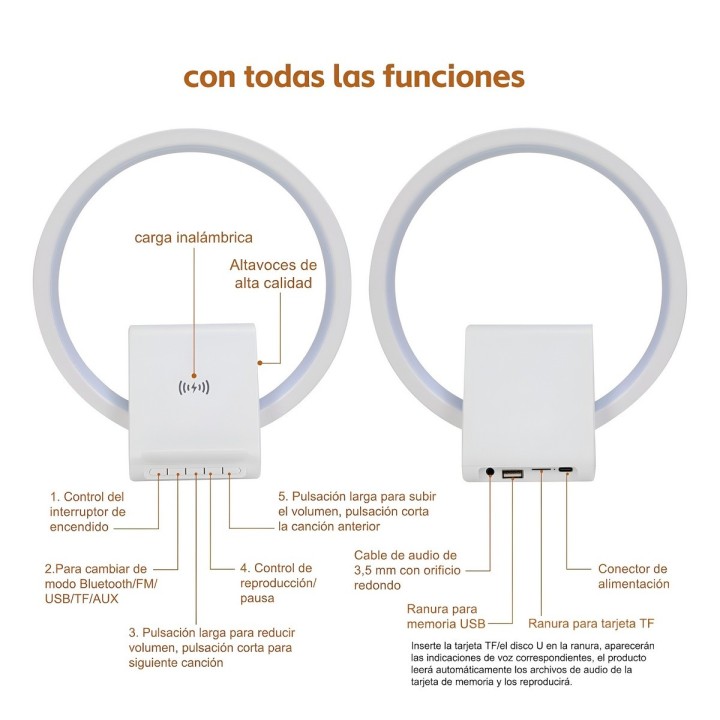 Lámpara Inteligente 4en1 Altavoz Bluetooth Carga Rápida 10w
