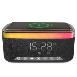 Parlante Reloj Despertador Cargador Inalámbrico 15w Luz Led
