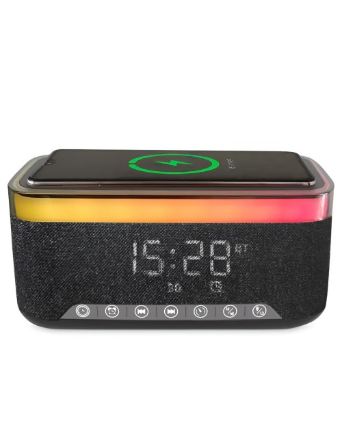 Parlante Reloj Despertador Cargador Inalámbrico 15w Luz Led