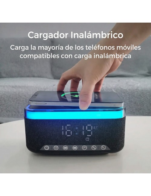 Parlante Reloj Despertador Cargador Inalámbrico 15w Luz Led