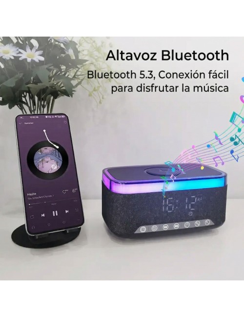 Parlante Reloj Despertador Cargador Inalámbrico 15w Luz Led