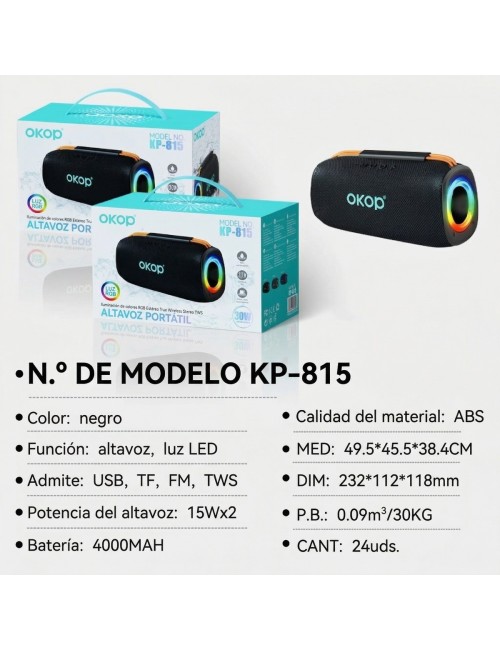 Parlante Bluetooth Potente Kp-815 Luces Rgb 30w Tws
