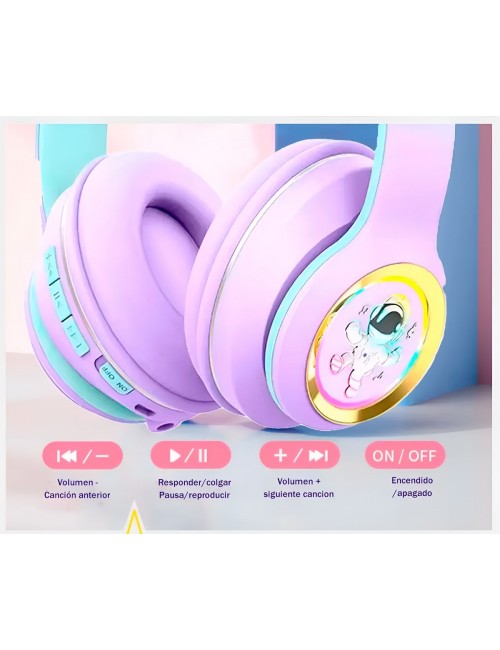 Audífonos Bluetooth Niñas Astronauta Luz Led Inalámbricos