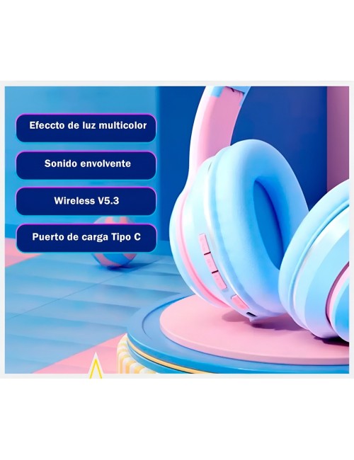 Audífonos Bluetooth Niñas Astronauta Luz Led Inalámbricos