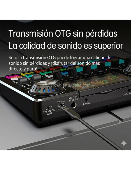 Consola Mezclador De Sonido Podcast Interfaz Audio Rgb Otg