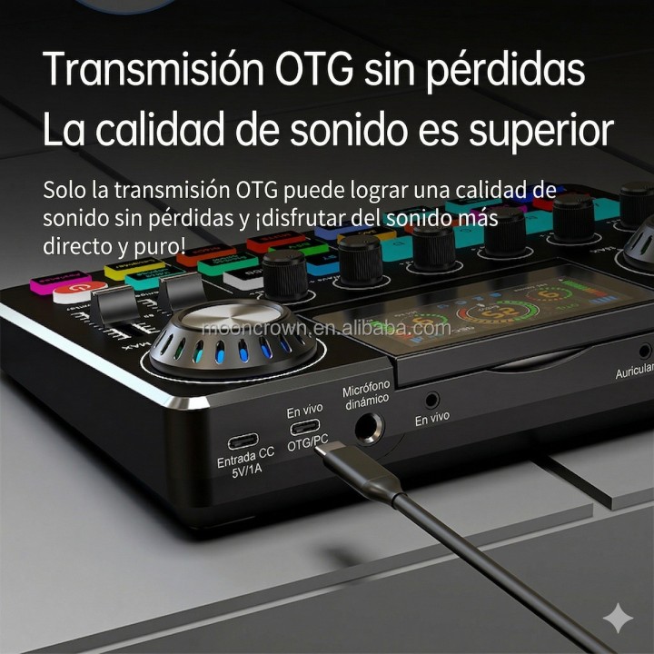 Consola Mezclador De Sonido Podcast Interfaz Audio Rgb Otg