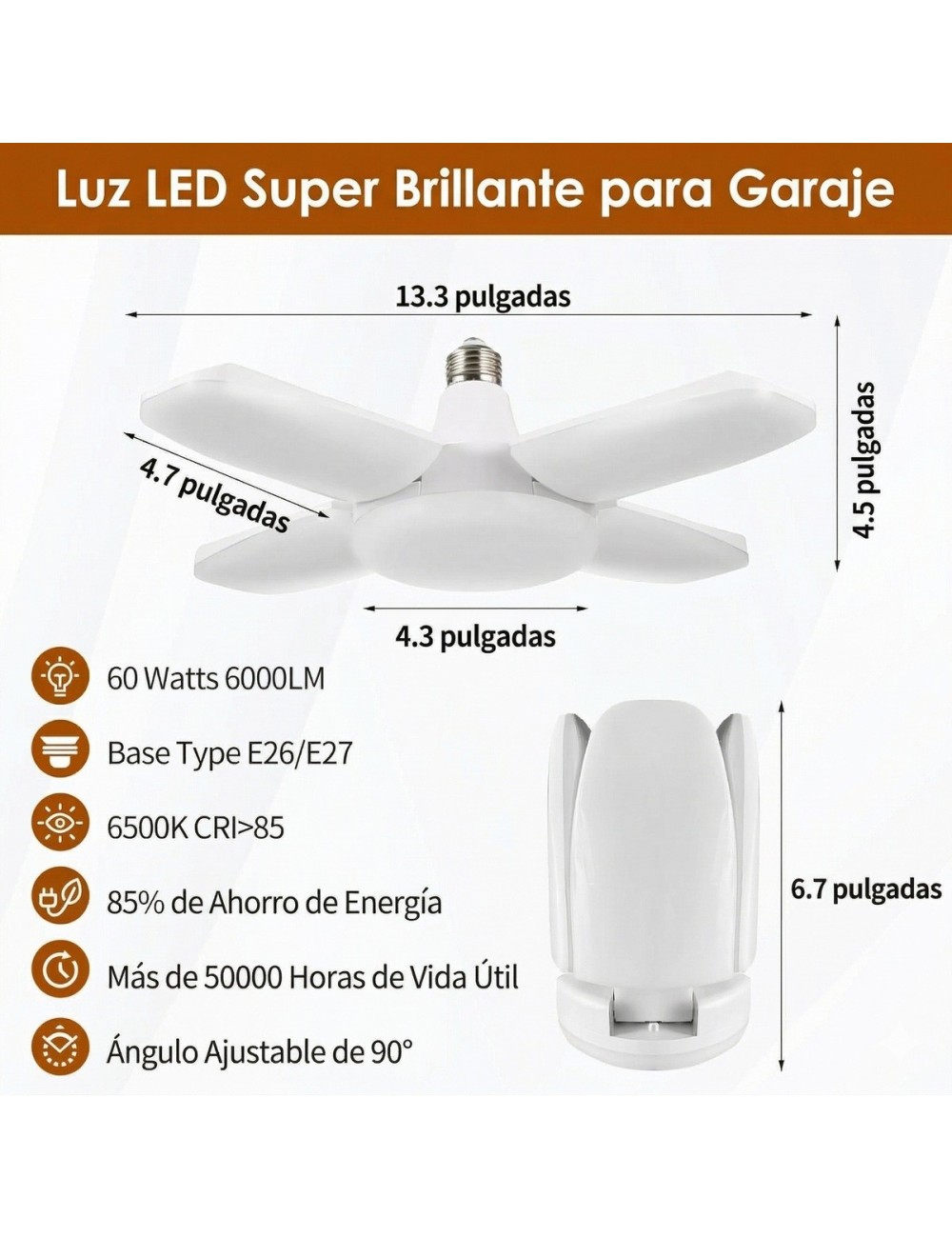 Bombillo Led Deformable 4 Aspas 60w Super Brillante E27