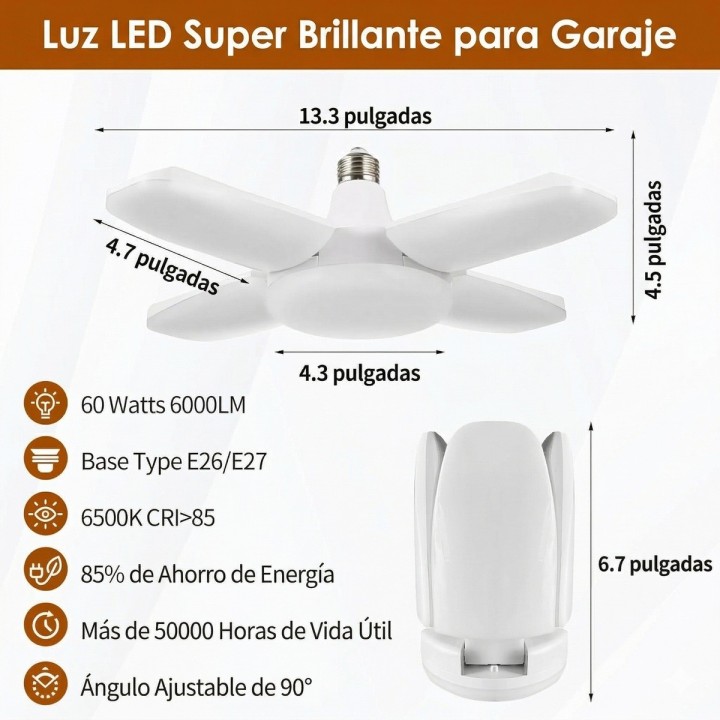 Bombillo Led Deformable 4 Aspas 60w Super Brillante E27
