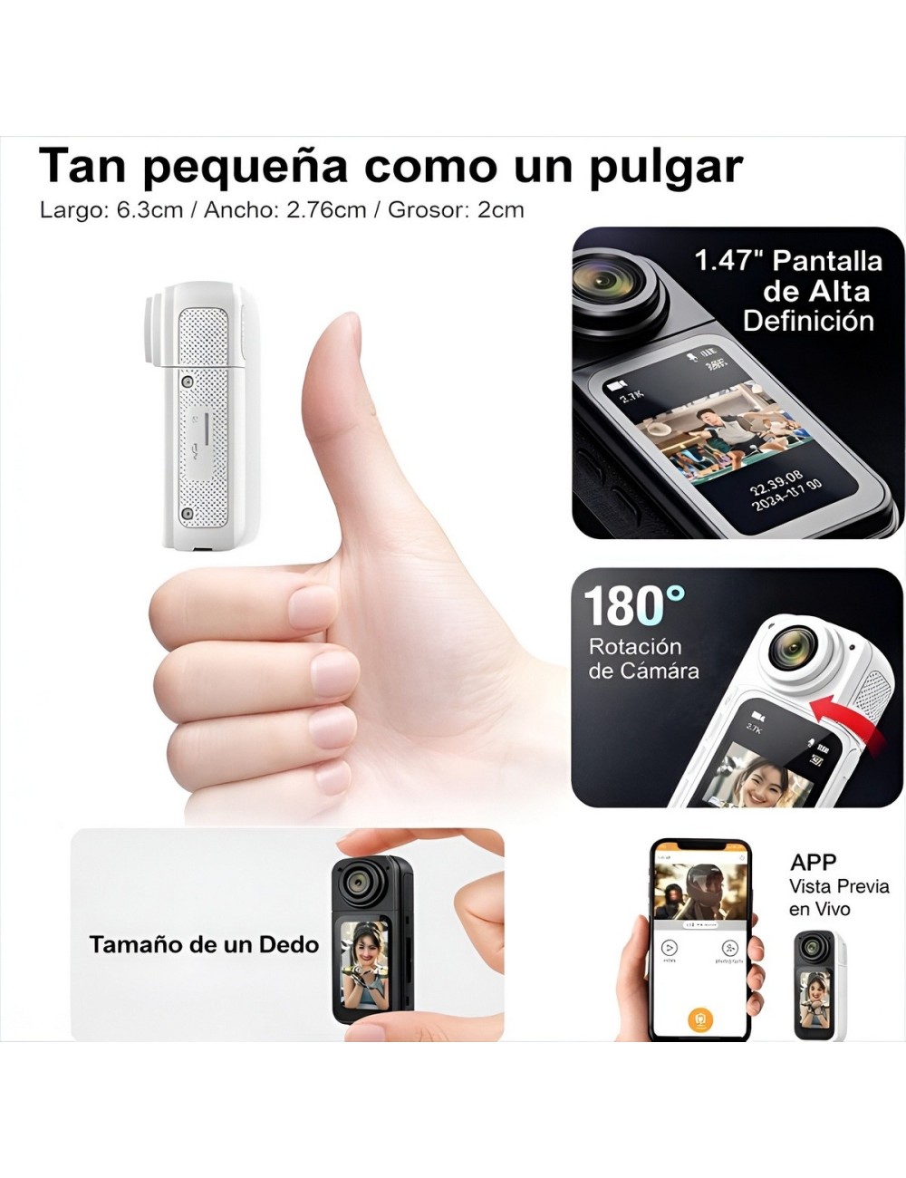 Mini Cámara Deportiva S70 2.7k Lente Giratorio 180 Wifi