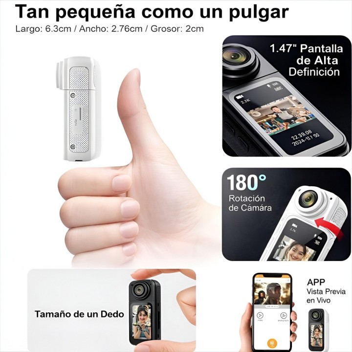 Mini Cámara Deportiva S70 2.7k Lente Giratorio 180 Wifi