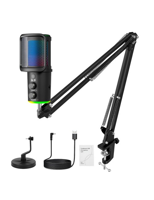 Micrófono Condensador Usb Rgb Profesional Brazo Articulado