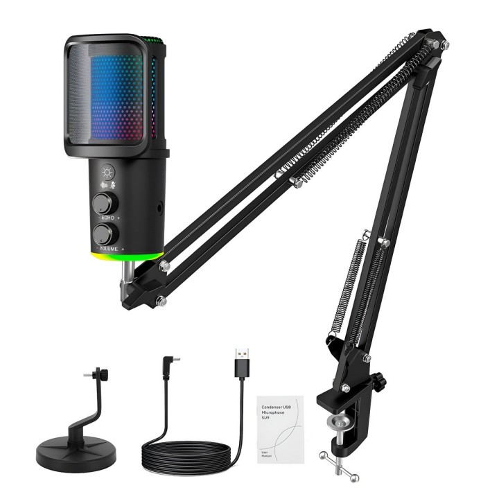 Micrófono Condensador Usb Rgb Profesional Brazo Articulado