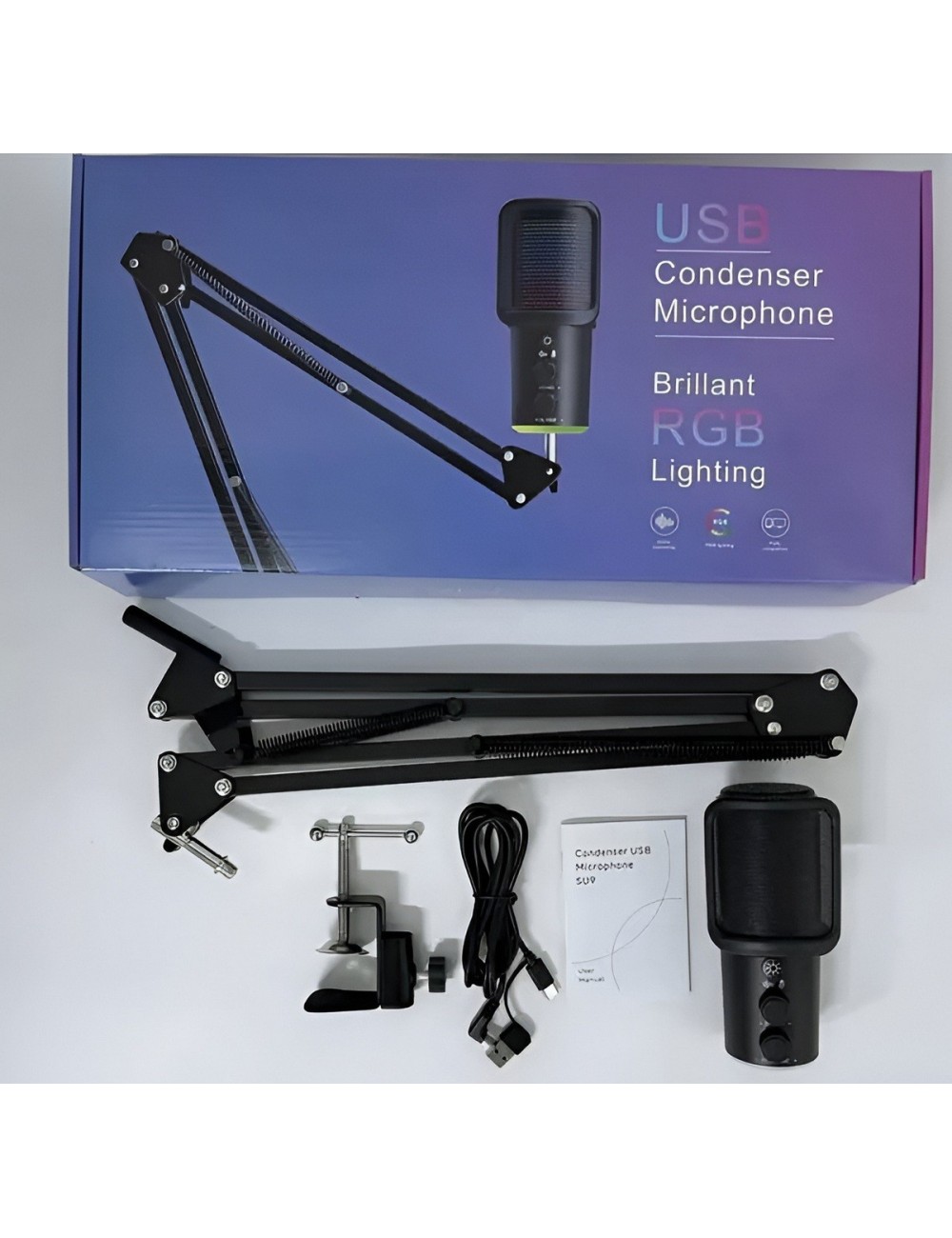 Micrófono Condensador Usb Rgb Profesional Brazo Articulado