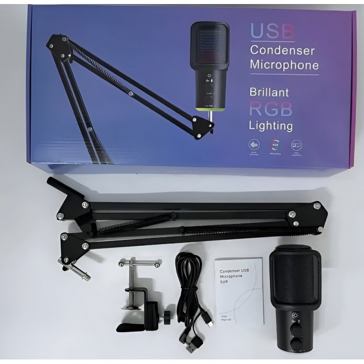 Micrófono Condensador Usb Rgb Profesional Brazo Articulado
