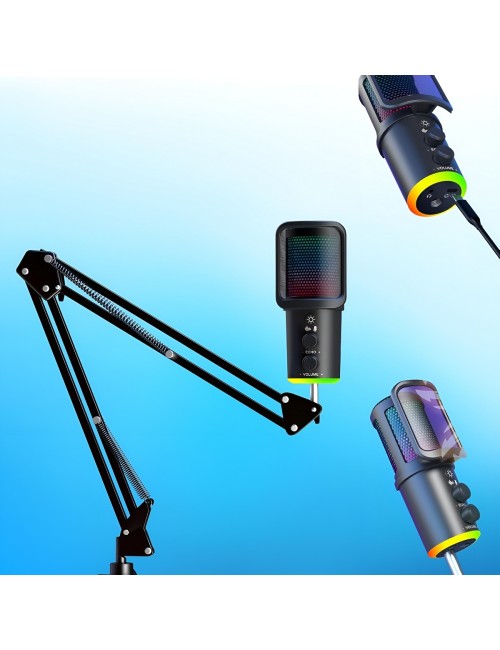 Micrófono Condensador Usb Rgb Profesional Brazo Articulado