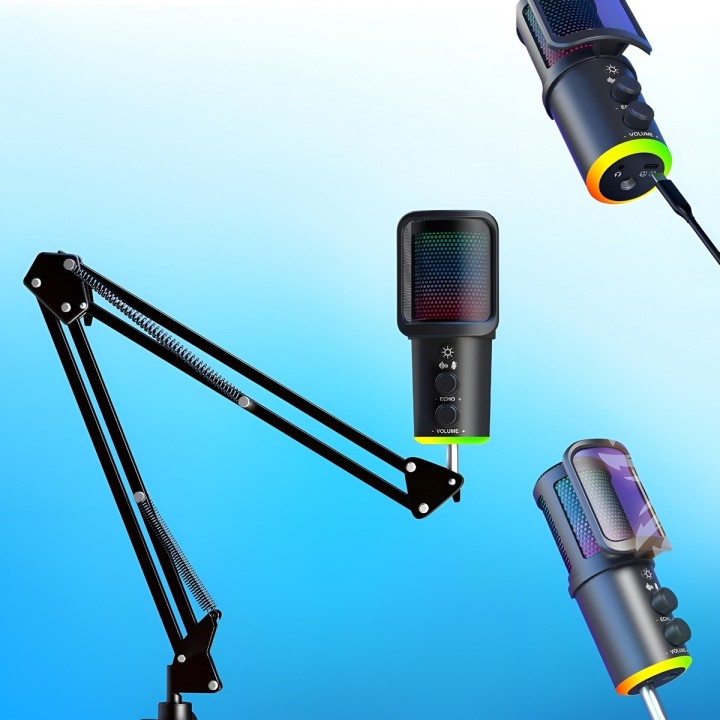 Micrófono Condensador Usb Rgb Profesional Brazo Articulado
