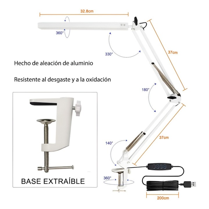 Lámpara De Escritorio Led Brazo Articulado Protección Ocular
