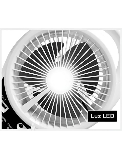 Ventilador Recargable Solar Portatil Con Lampara Led Y Bulbo