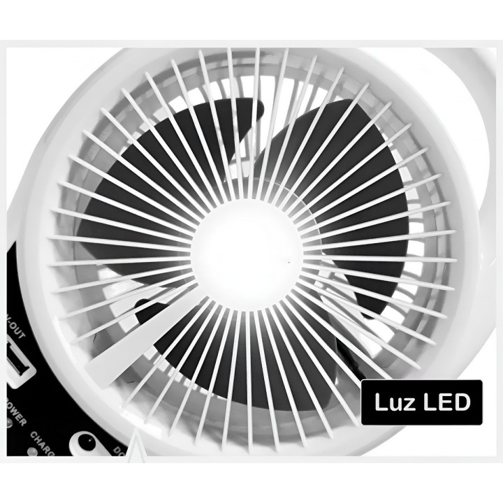 Ventilador Recargable Solar Portatil Con Lampara Led Y Bulbo