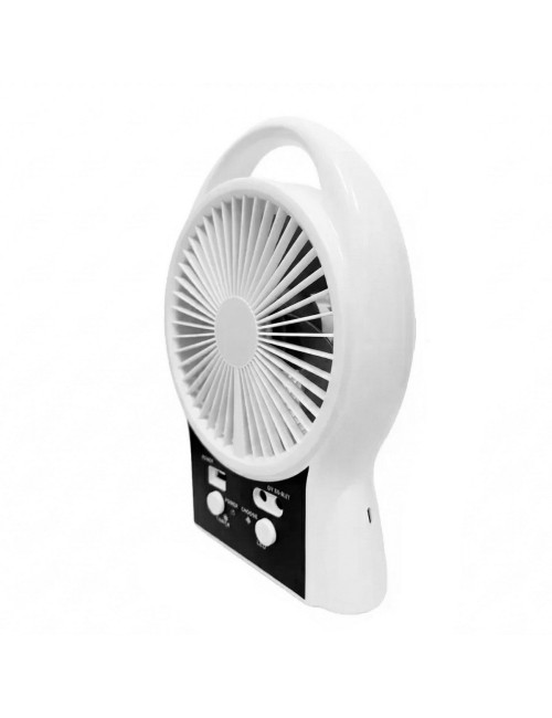 Ventilador Recargable Solar Portatil Con Lampara Led Y Bulbo
