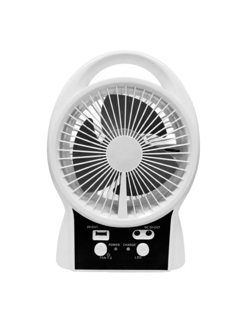 Ventilador Recargable Solar Portatil Con Lampara Led Y Bulbo