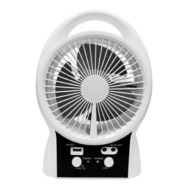 Ventilador Recargable Solar Portatil Con Lampara Led Y Bulbo