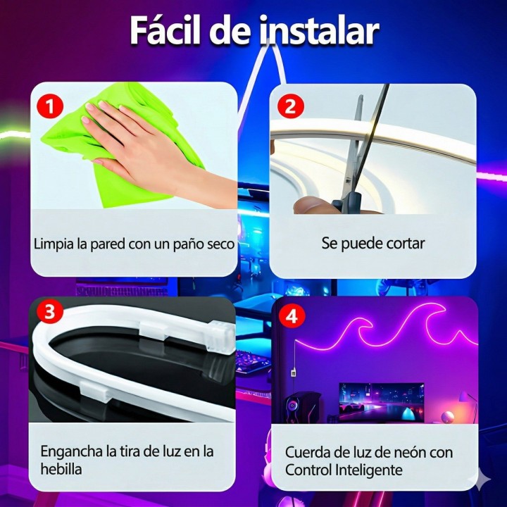 Tira De Luz Neón Led Rgb Inteligente Bluetooth Wifi 10 M
