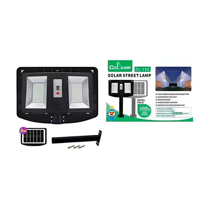 Lámpara Solar Suburbana 300w Exterior Sensor Y Poste Metal