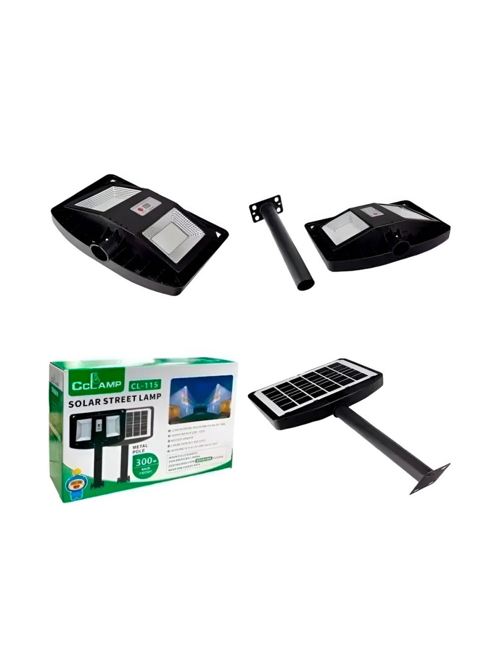 Lámpara Solar Suburbana 300w Exterior Sensor Y Poste Metal