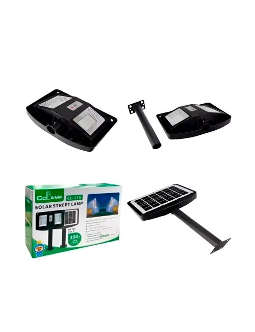 Lámpara Solar Suburbana 300w Exterior Sensor Y Poste Metal