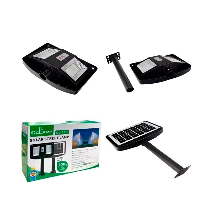 Lámpara Solar Suburbana 300w Exterior Sensor Y Poste Metal