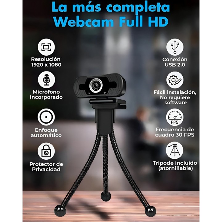 Cámara Web 2k Full Hd Micrófono Trípode Enfoque Automático