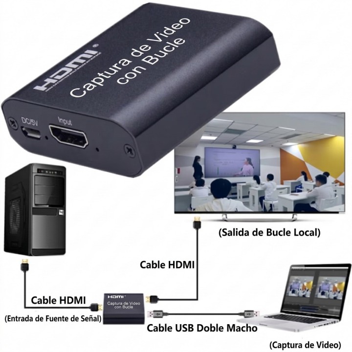 Capturadora De Video Hdmi A Usb 1080p 60fps Con Salida Loop
