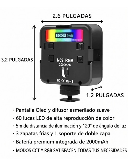 Lámpara Led Rgb N69 Pro 2000mah Fotografía Video Profesional