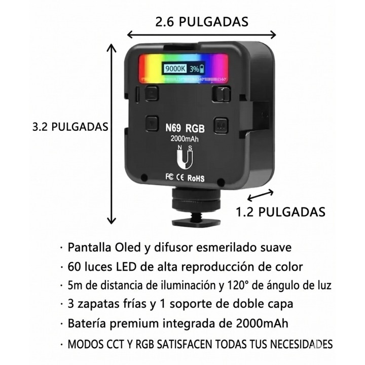 Lámpara Led Rgb N69 Pro 2000mah Fotografía Video Profesional