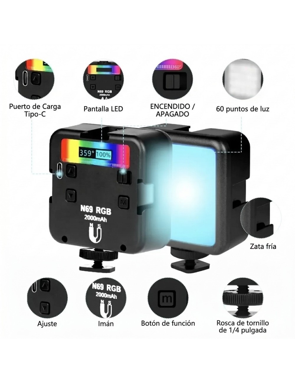 Lámpara Led Rgb N69 Pro 2000mah Fotografía Video Profesional