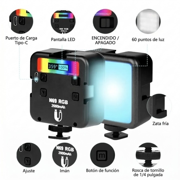 Lámpara Led Rgb N69 Pro 2000mah Fotografía Video Profesional