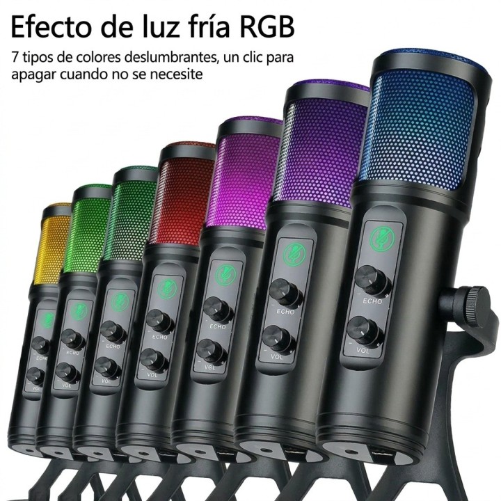 Micrófono Gamer Usb Rgb Podcast Pc Celular Con Echo Trípode