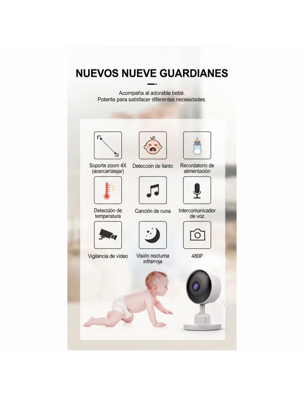 Monitor De Bebé Video Hd Visión Nocturna Y Modo Vox