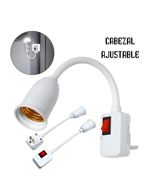 Soporte Rosca E27 Flexible + Interruptor Para Enchufe Pared