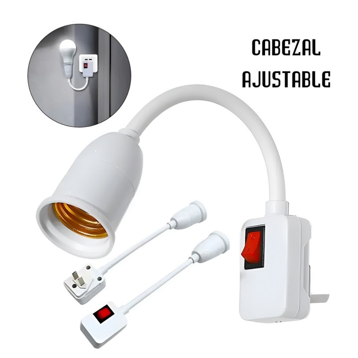 Soporte Rosca E27 Flexible + Interruptor Para Enchufe Pared