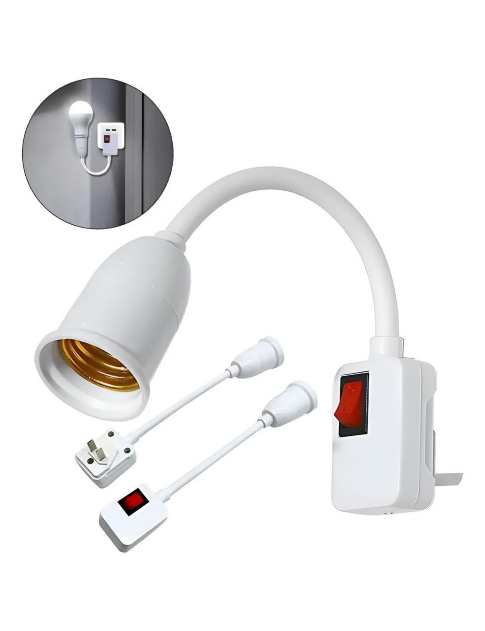 Soporte Rosca E27 Flexible + Interruptor Para Enchufe Pared