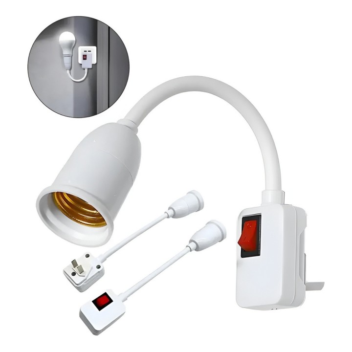 Soporte Rosca E27 Flexible + Interruptor Para Enchufe Pared