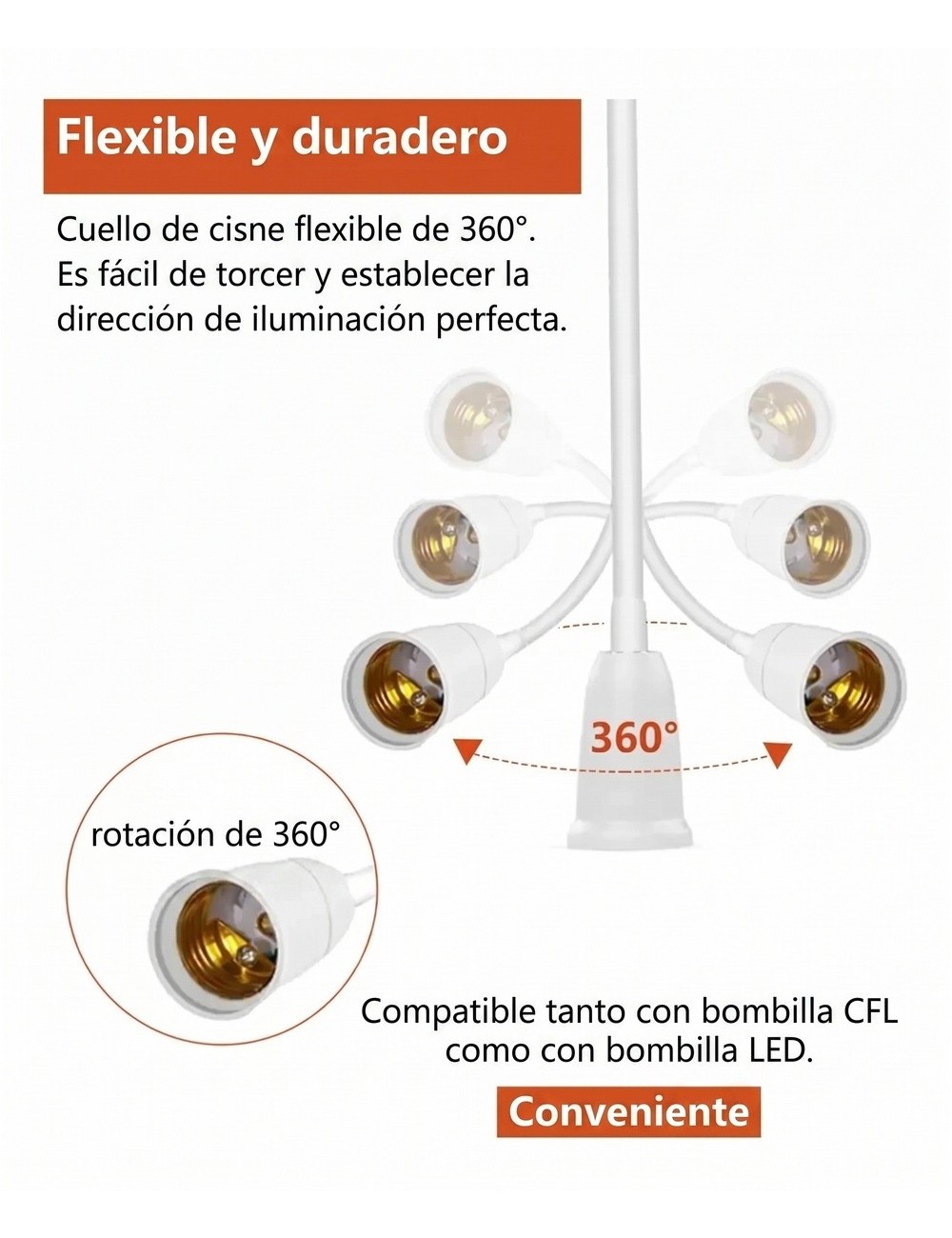 Soporte Rosca E27 Flexible + Interruptor Para Enchufe Pared