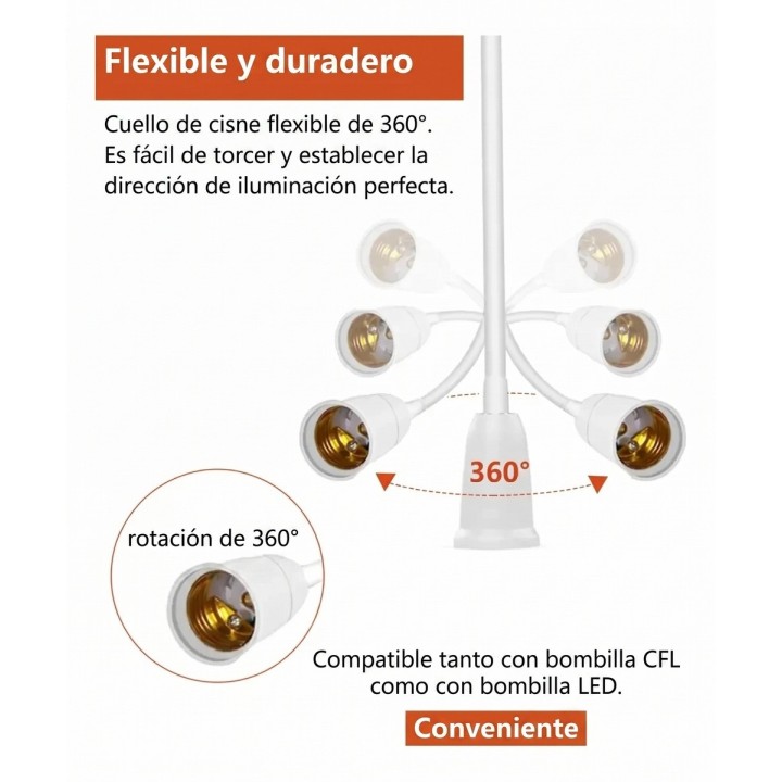 Soporte Rosca E27 Flexible + Interruptor Para Enchufe Pared